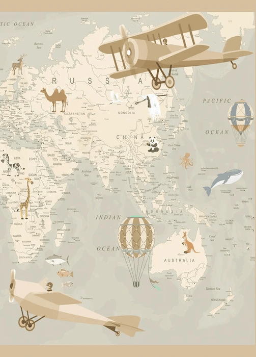 Children's wallpaper world map aviator