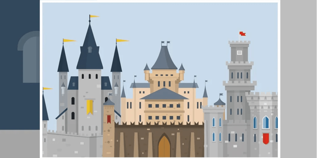 Children's wallpaper featuring a prince and knight castle