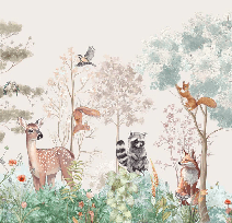 Children's bedroom wallpaper magic nature beige