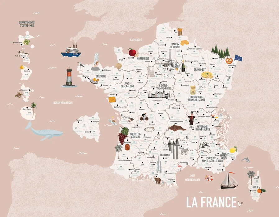 Pink French map children's wallpaper