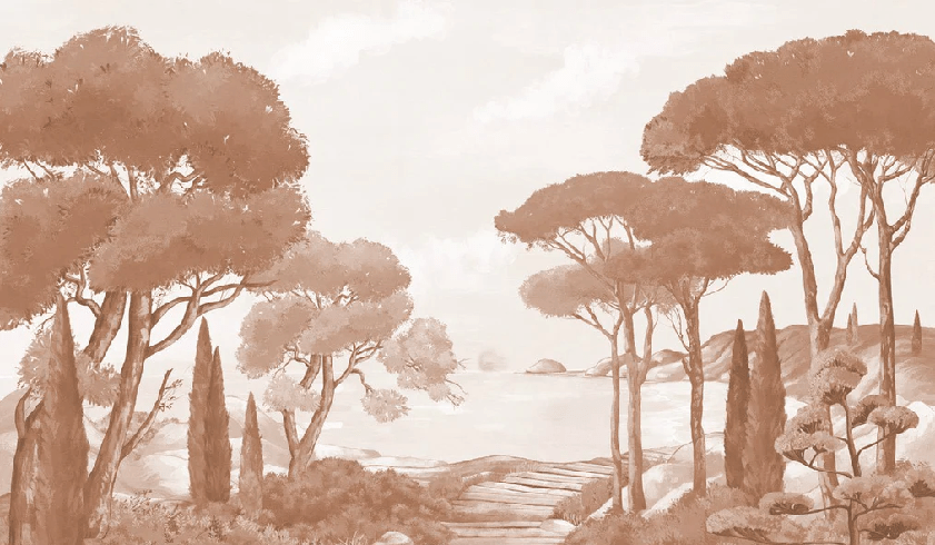 Terracotta coastal wallpaper