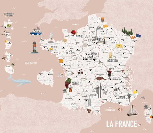 Pink French map children's wallpaper