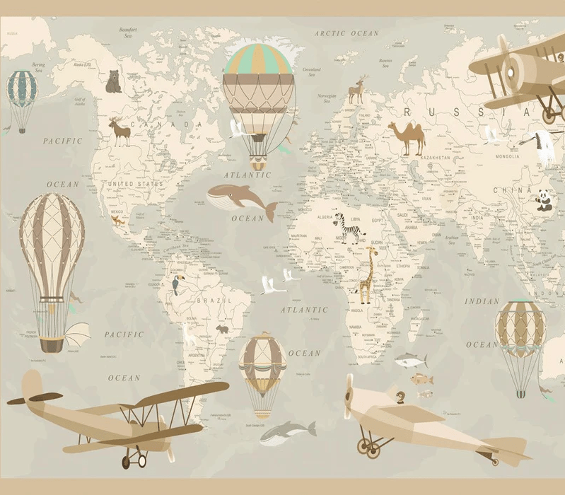 Children's wallpaper world map aviator