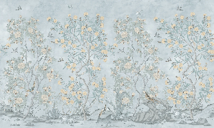 Blue chinoiserie garden wallpaper