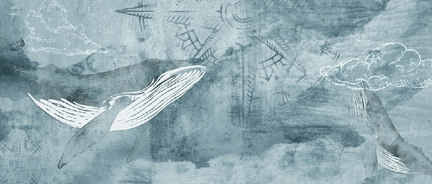 Children's whale in the sea wallpaper
