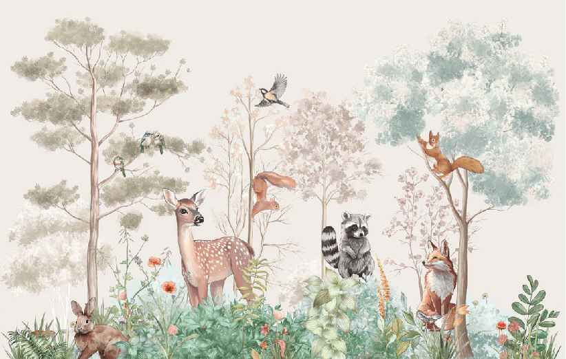Beige magical nature children's bedroom wallpaper
