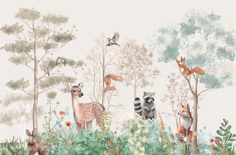 Beige magical nature children's bedroom wallpaper