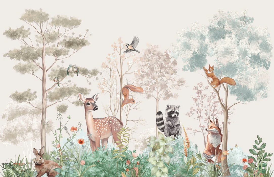 Beige magical nature children's bedroom wallpaper