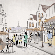 French wallpaper Paris café terrace