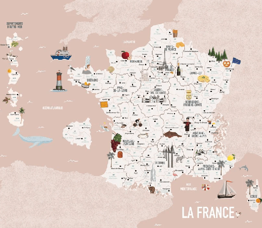 Pink French map children's wallpaper