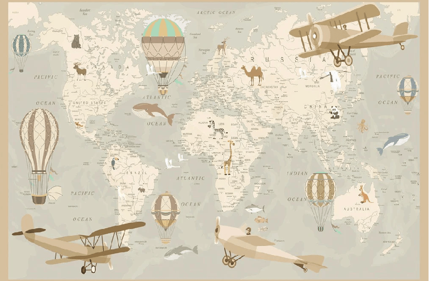 Children's wallpaper world map aviator