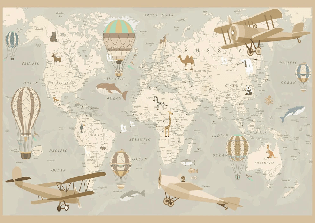 Children's wallpaper world map aviator