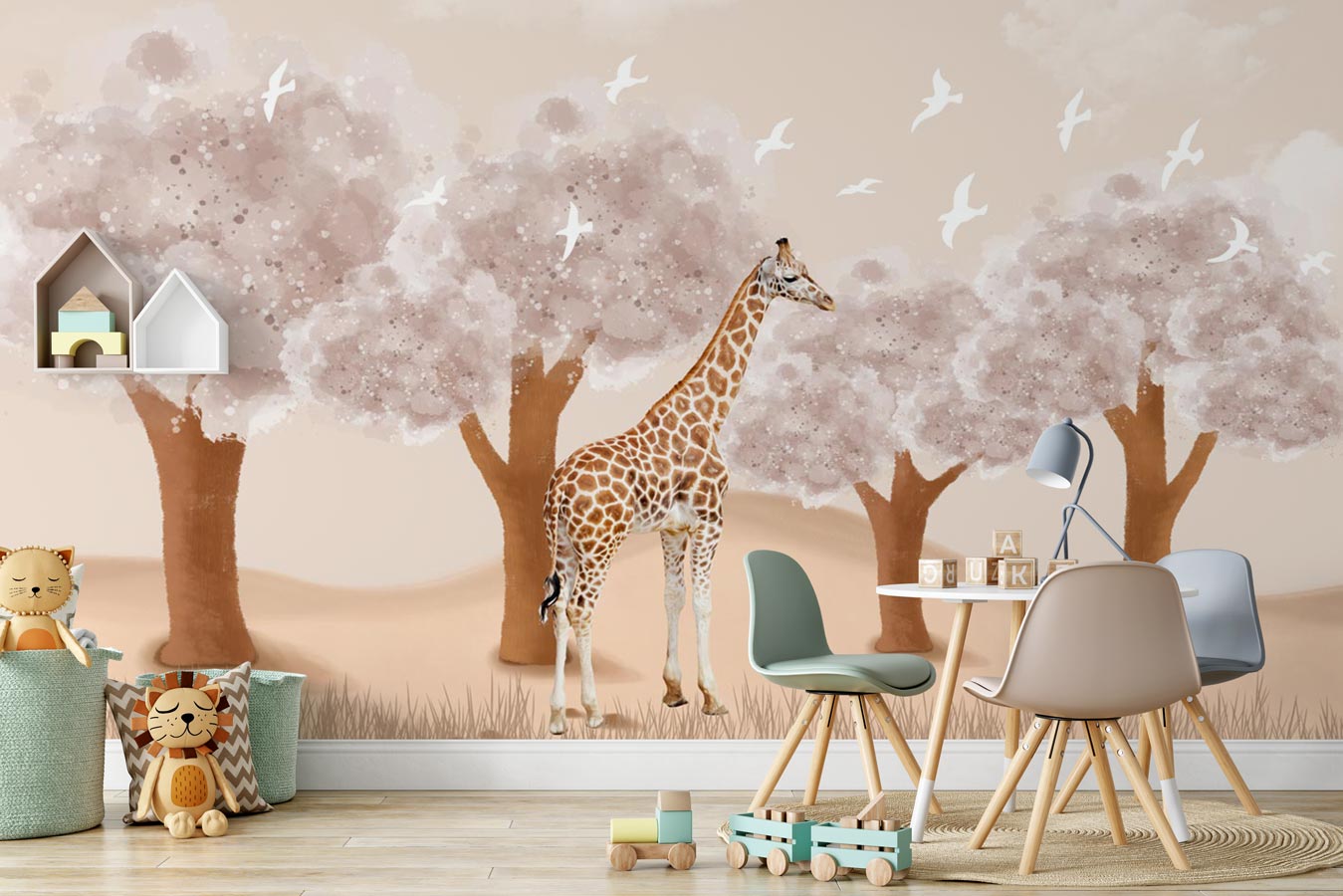 Papier peint chambre enfant Girafe dans la Savane, XXL, tendance