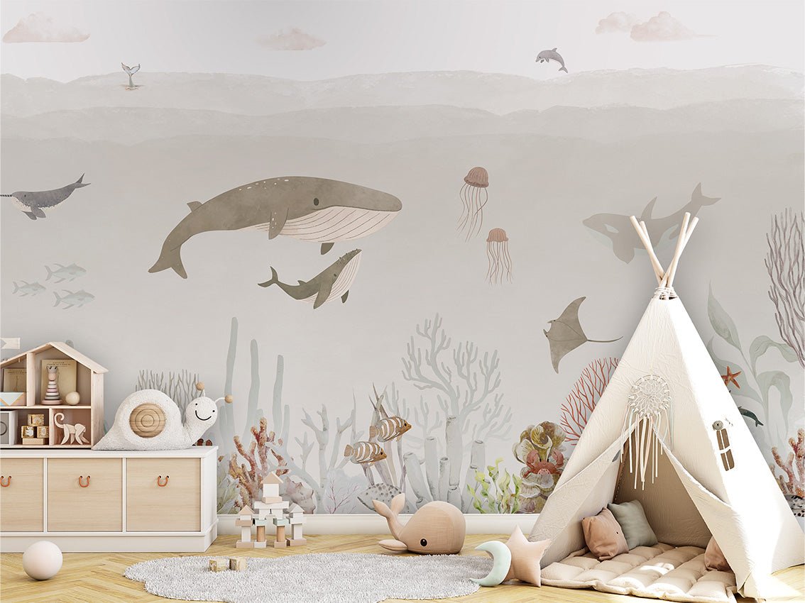 Papier peint bébé baleines, XXL, tendance