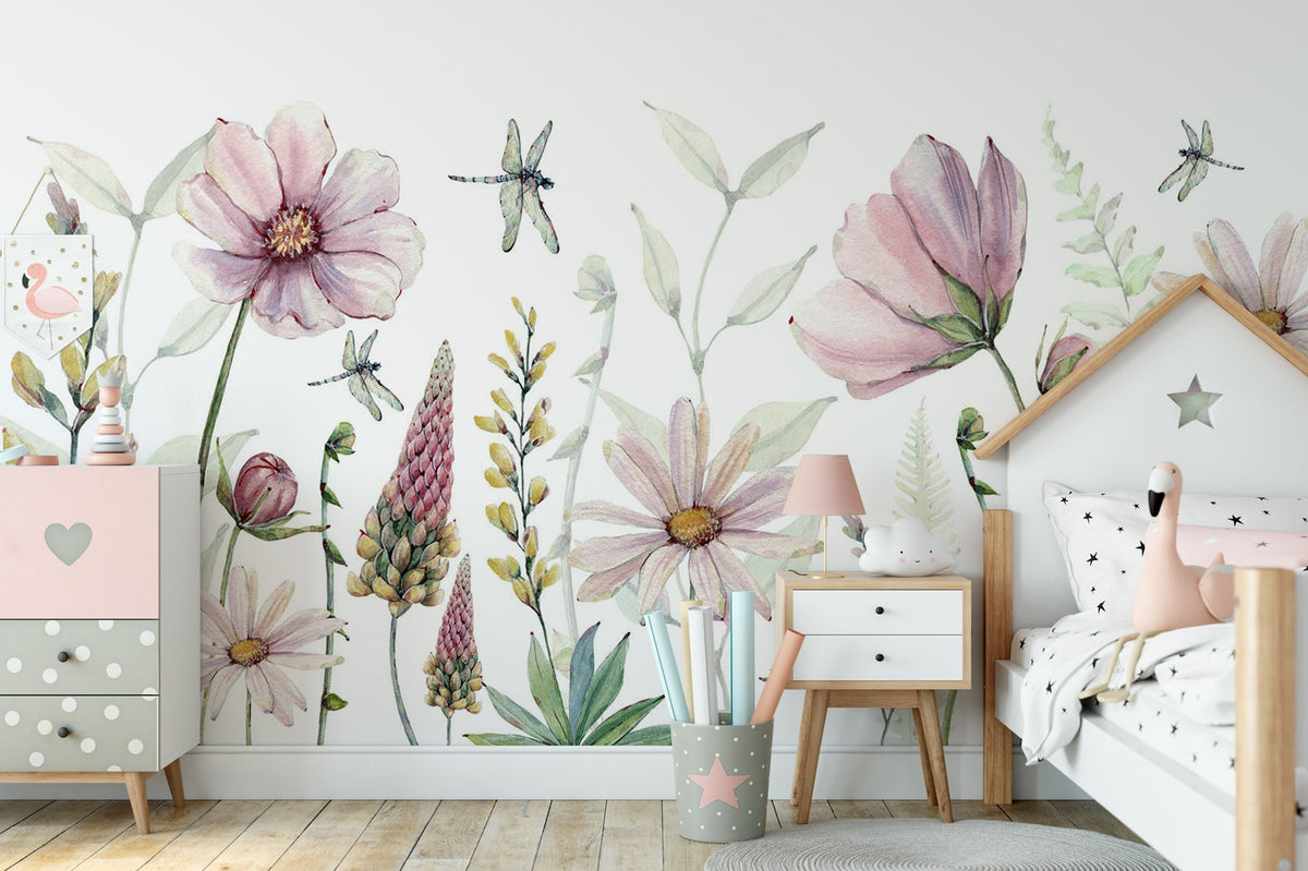 Flower and dragonfly wallpaper