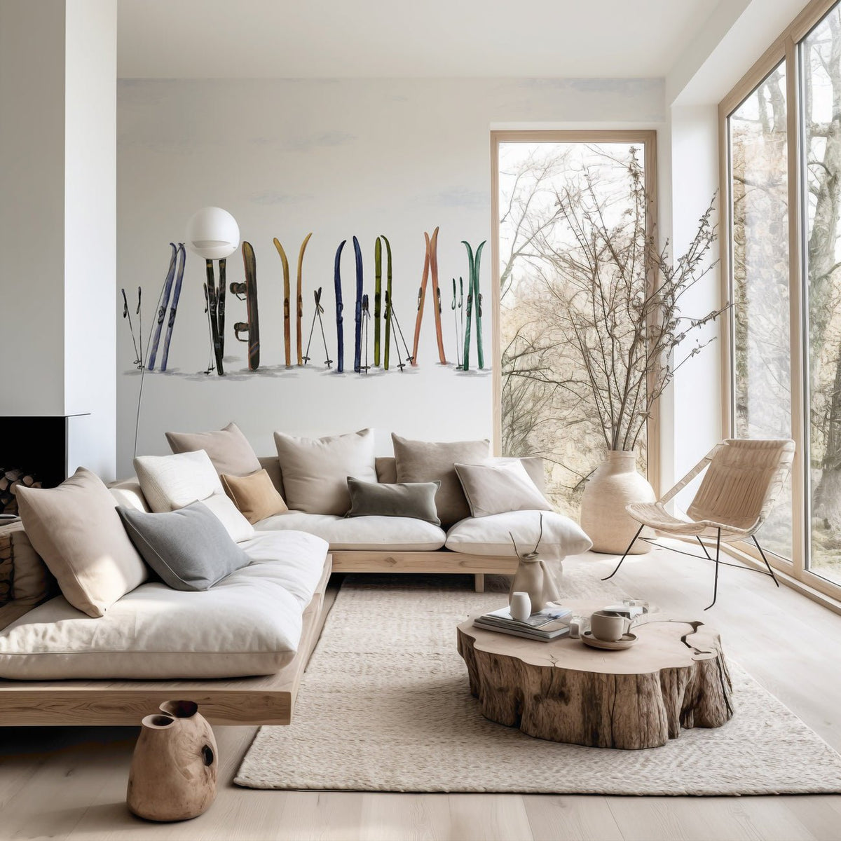 Panoramic wallpaper colorful skis