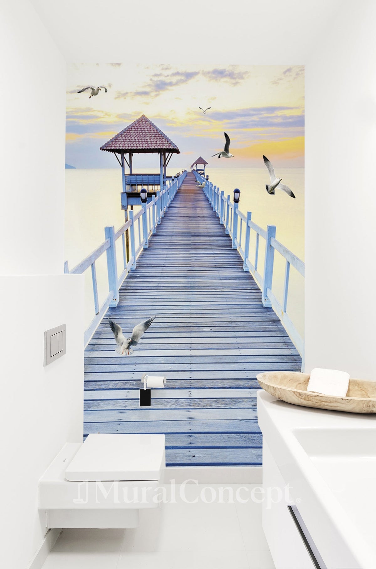 Wallpaper for toilet with view of sea