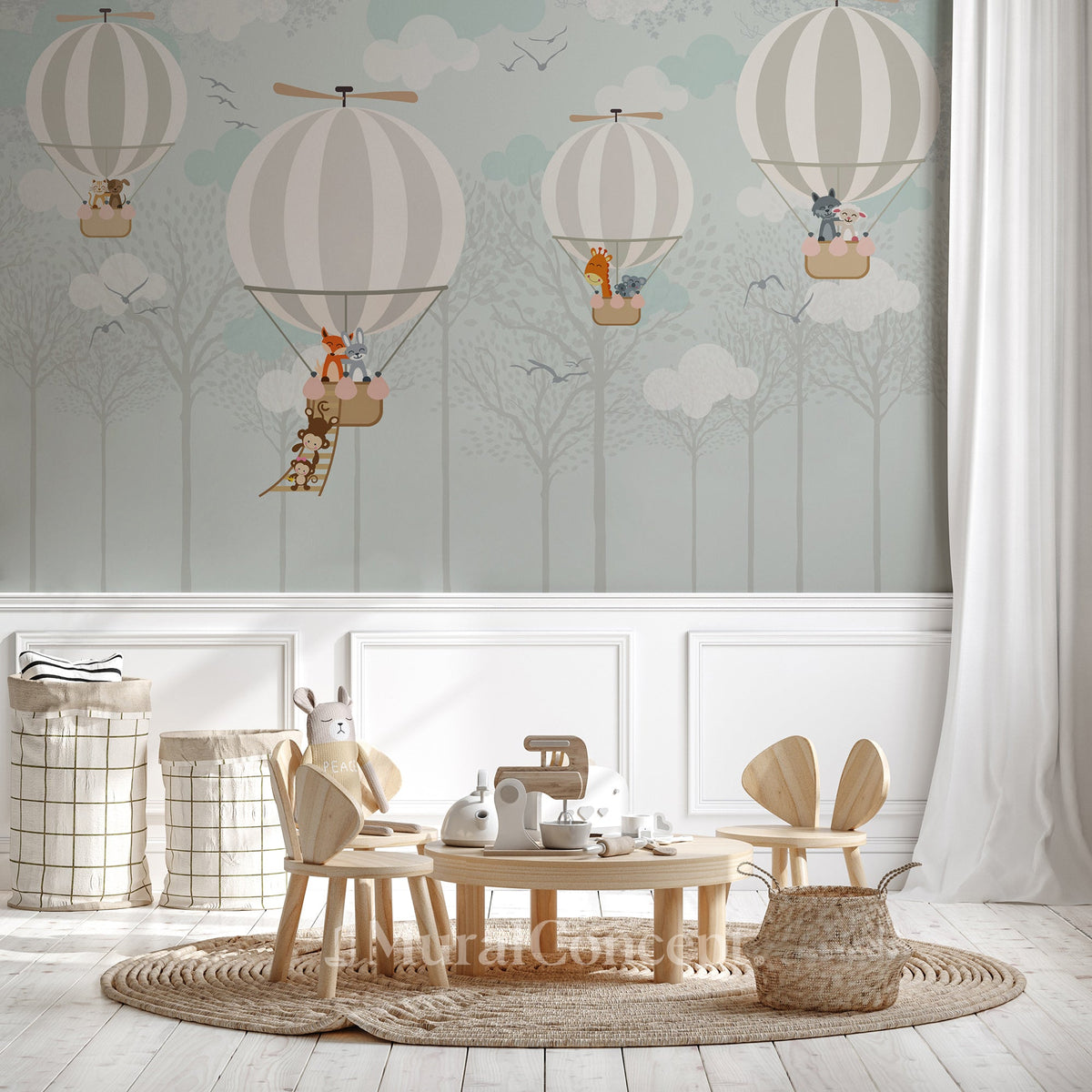 Nordic hot air balloon children's wallpaper