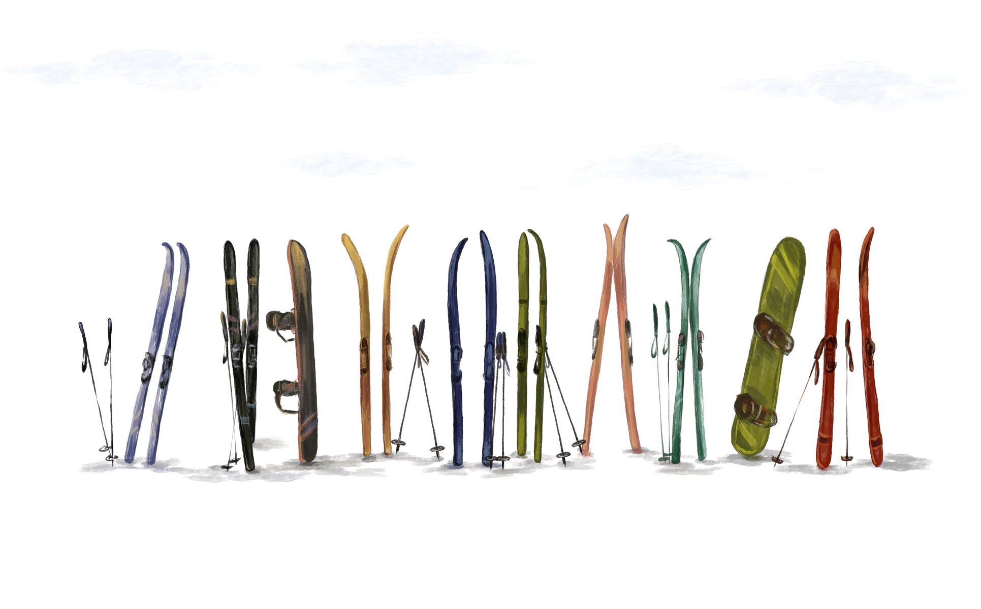 Papier peint panoramique skis colorés, XXL, tendance