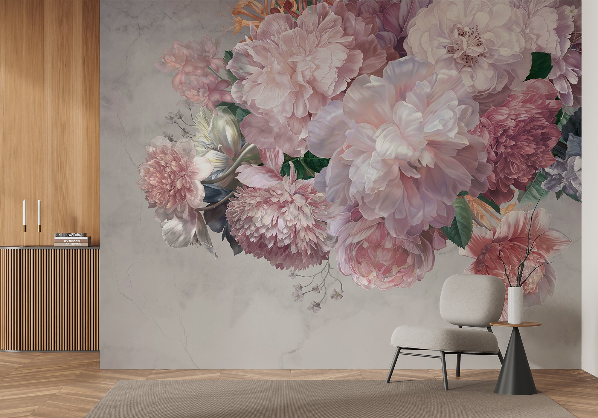 Papier peint panoramique pivoines - papier peint sur mesure francais - muralconcept