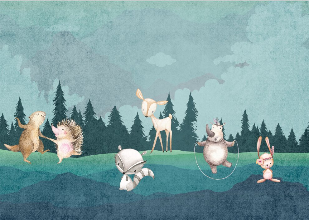 Children's bedroom wallpaper animals in the forest L405cm x H285cm