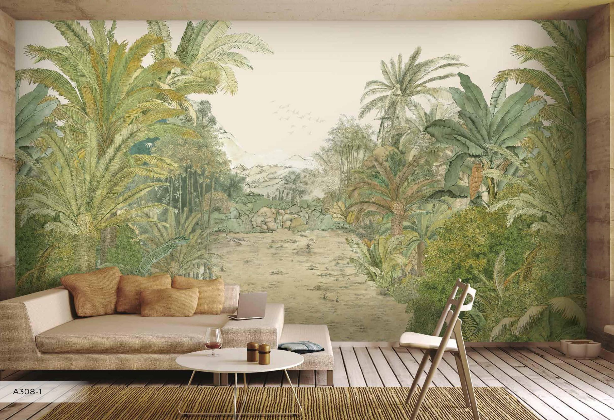 Papier peint exotique paradis vert - papier peint sur mesure francais - muralconcept