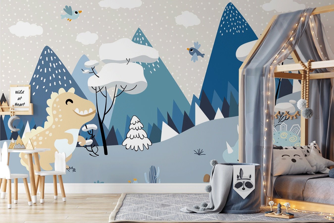 Papier peint bleu dinosaures - Muralconceptpapier_peint_sur_mesure