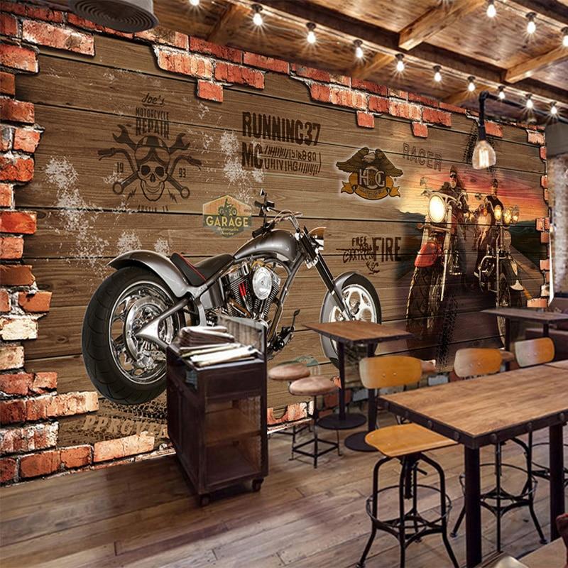 Papier peint Brique & Moto Rétro - papier peint sur mesure francais - muralconcept