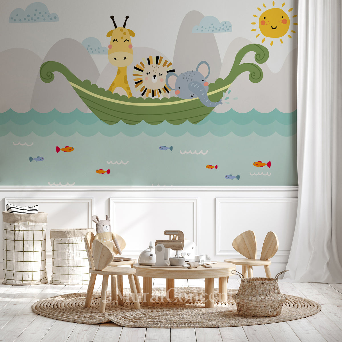 Baby room wallpaper boat animals