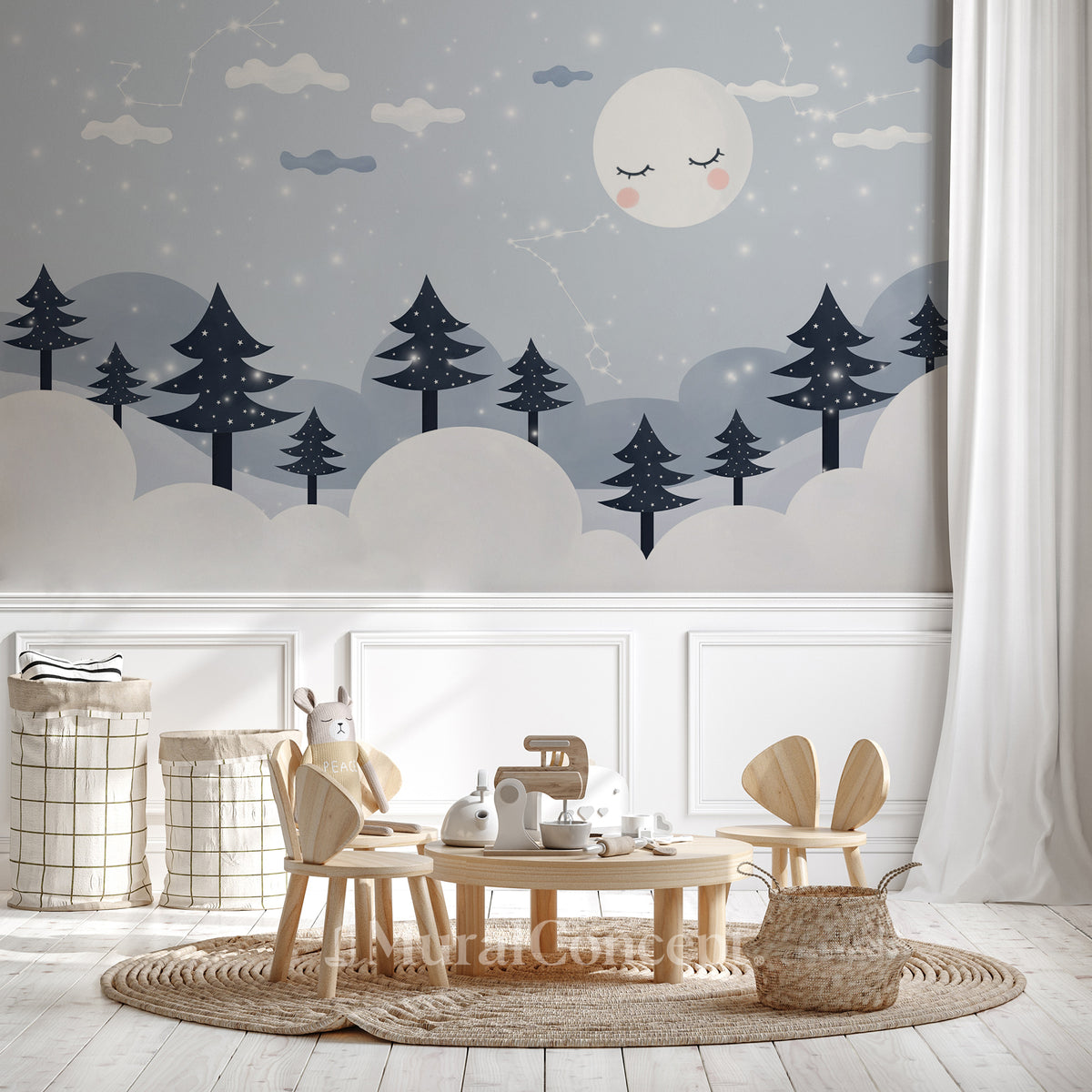 Children's wallpaper snowy fir trees