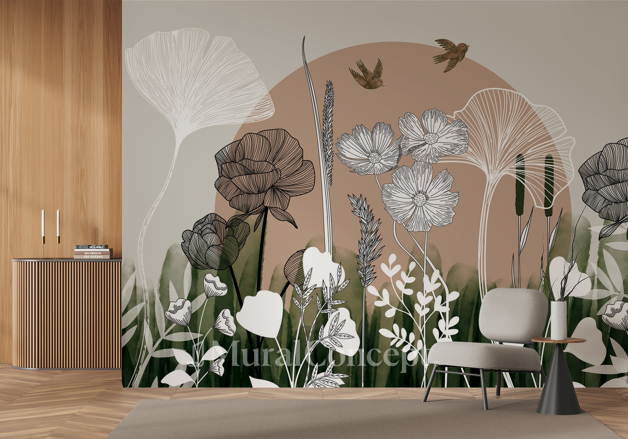 Papier peint panoramique illustration florale - panoramique français