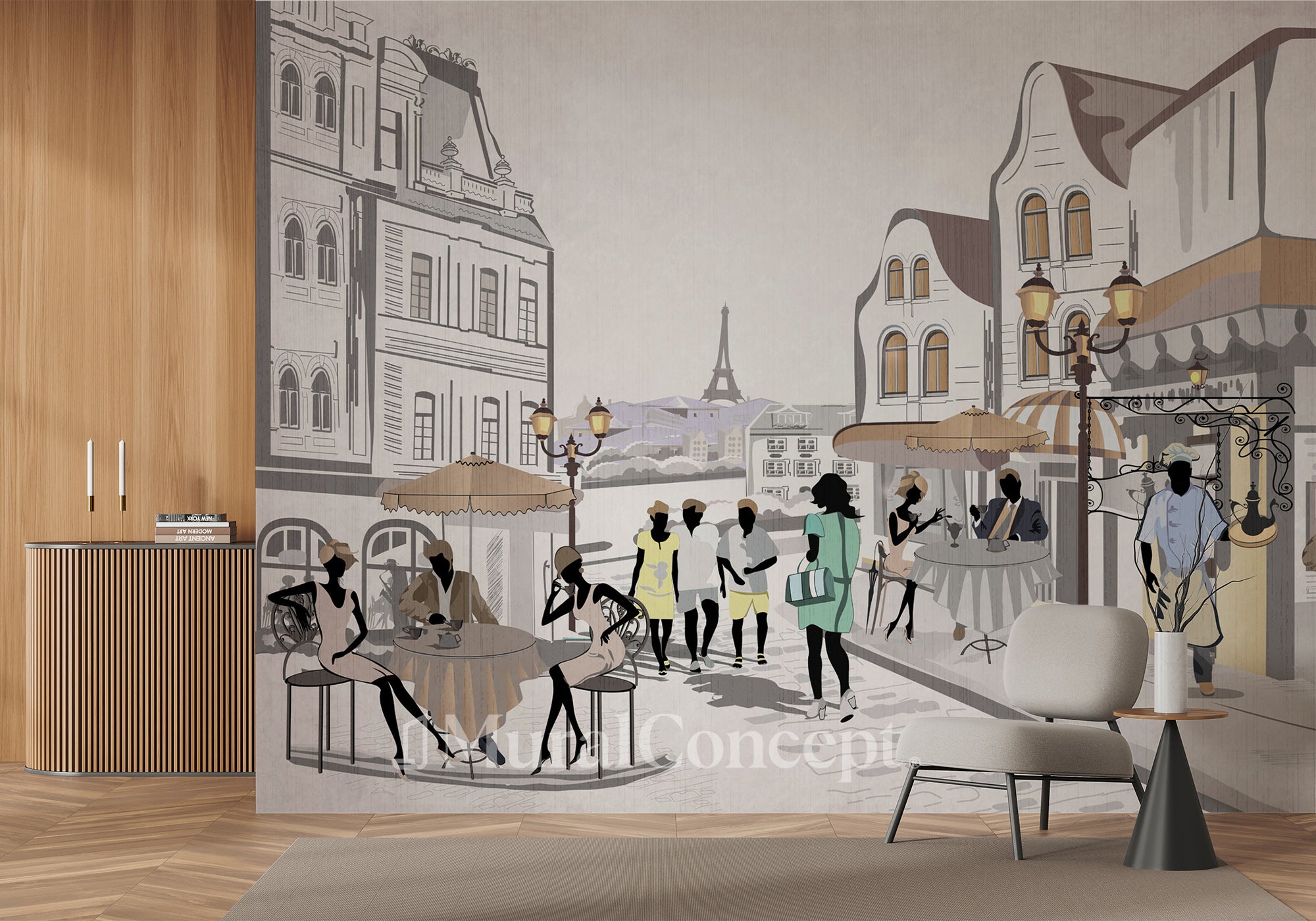 Papier peint français Paris café en terrasse - panoramique français