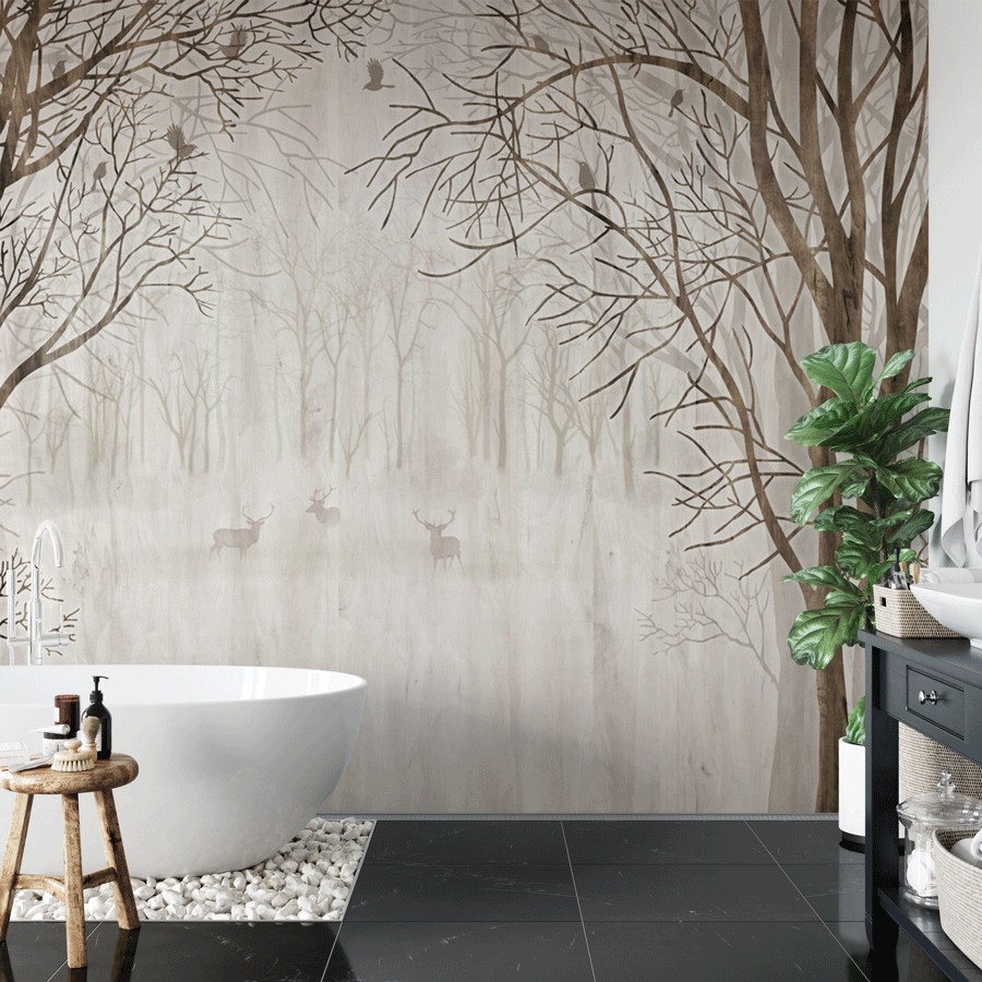 Papier peint sur mesure forêt bienvenue dans le bois - papier peint sur mesure francais - muralconcept