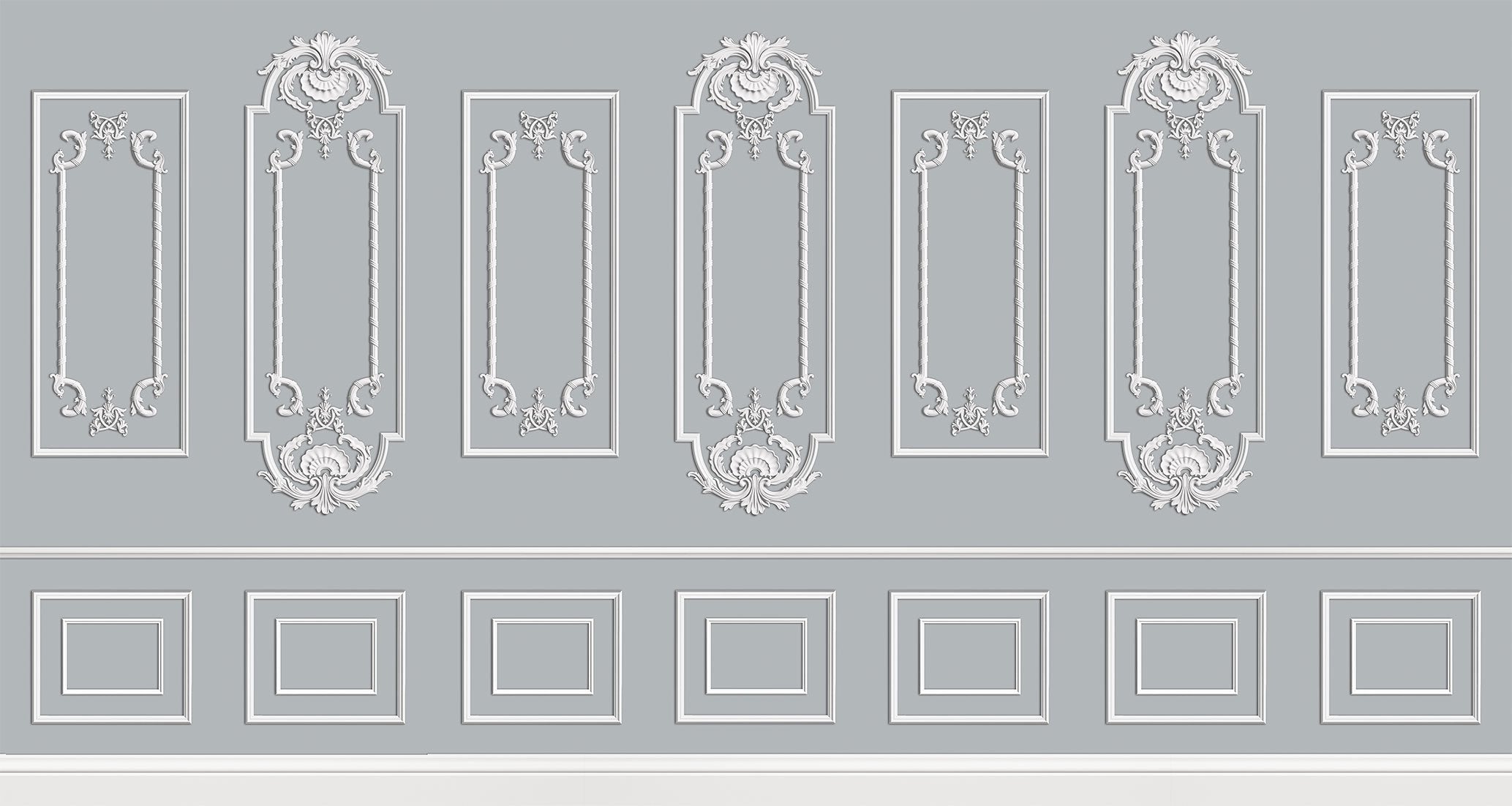 Papier peint trompe l’œil moulure blanche Chic Paris - papier peint sur mesure francais - muralconcept