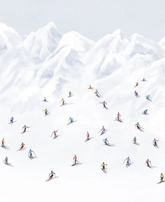 Papier peint montagne skieurs colorés, XXL, tendance