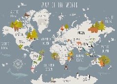 Grey animals illustrated world map wallpaper