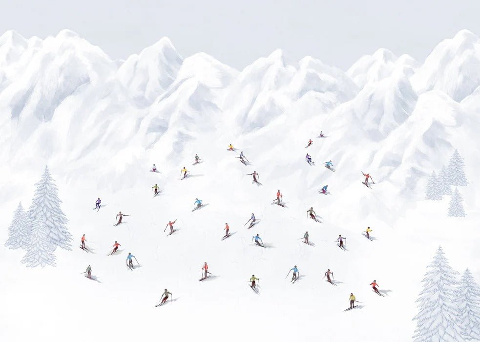 Papier peint montagne skieurs colorés, XXL, tendance