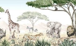 Papier peint enfant savane en peinture