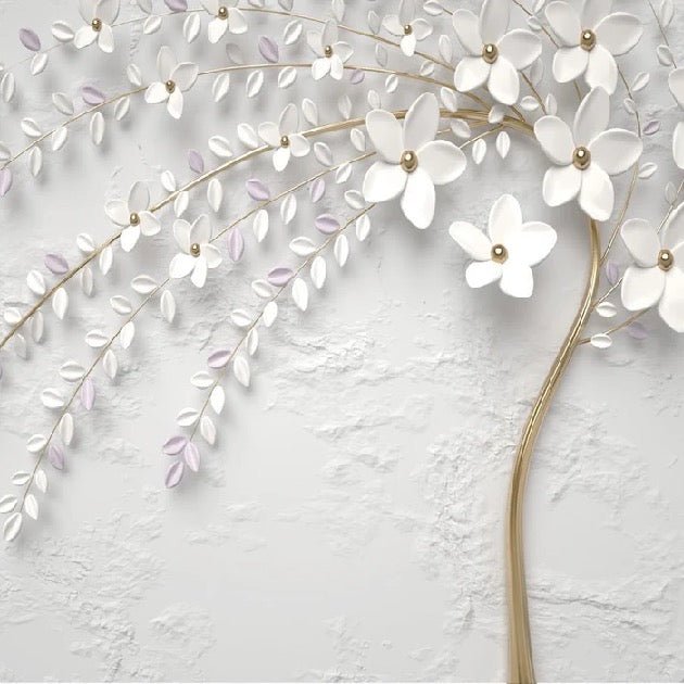 Papier peint panoramique trompe l'oeil arbre fleuri 3D, XXL, tendance