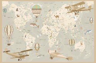 Children's wallpaper map of the world aviator
