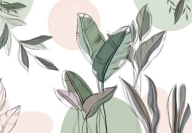 Papier peint panoramique végétal graphique vert, XXL, tendance