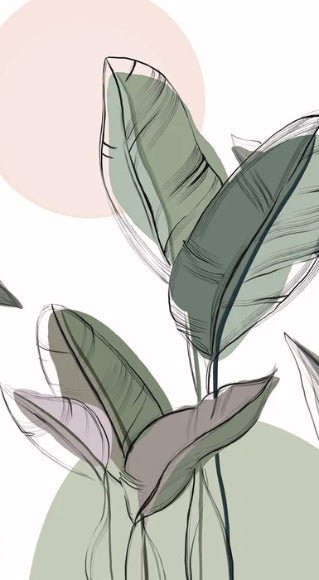 Papier peint panoramique végétal graphique vert, XXL, tendance