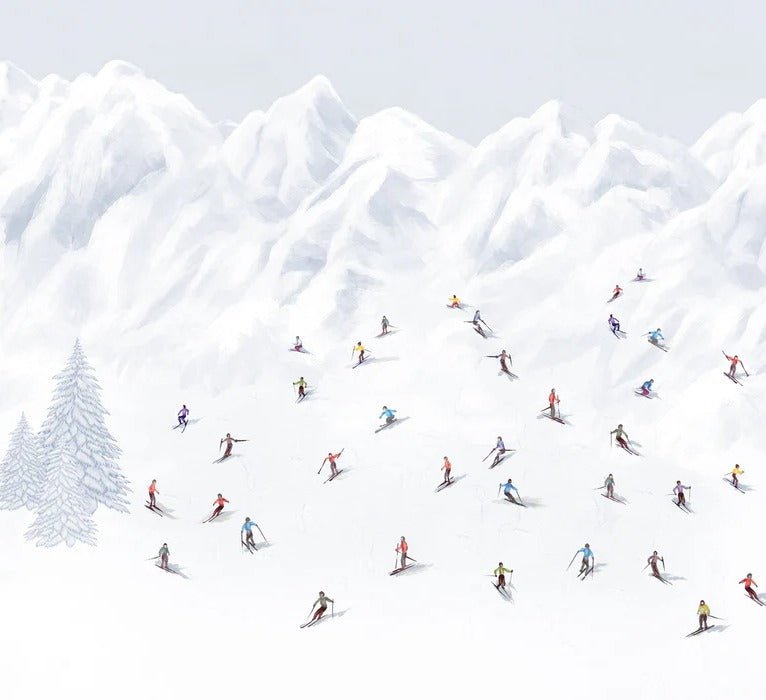 Papier peint montagne skieurs colorés, XXL, tendance