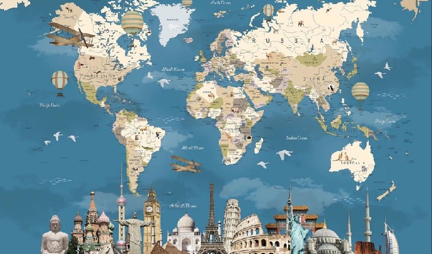 Papier peint carte monde Monument World, XXL, tendance