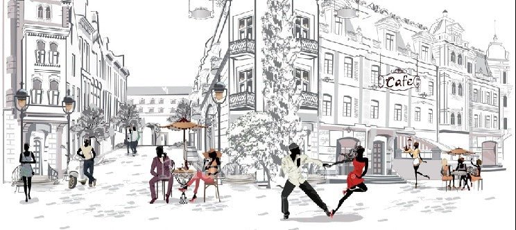 Panoramic wallpaper Parisian stroll