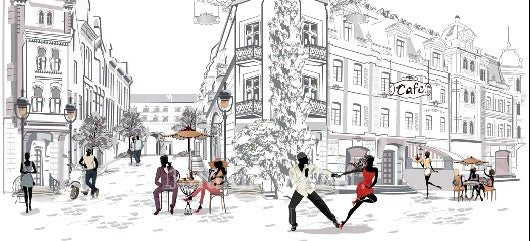 Panoramic wallpaper Parisian stroll
