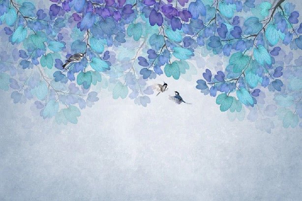 Papier peint feuille bleu