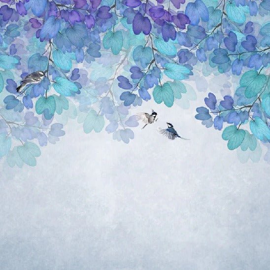 Papier peint feuille bleu