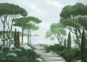 Papier peint balade dans les calanques vert