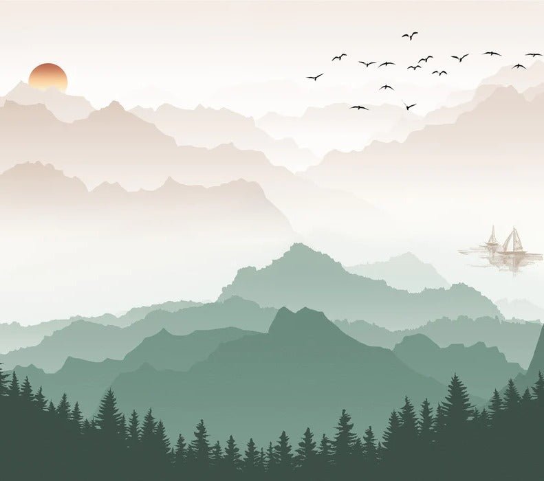 Mountain in mist wallpaper terracotta